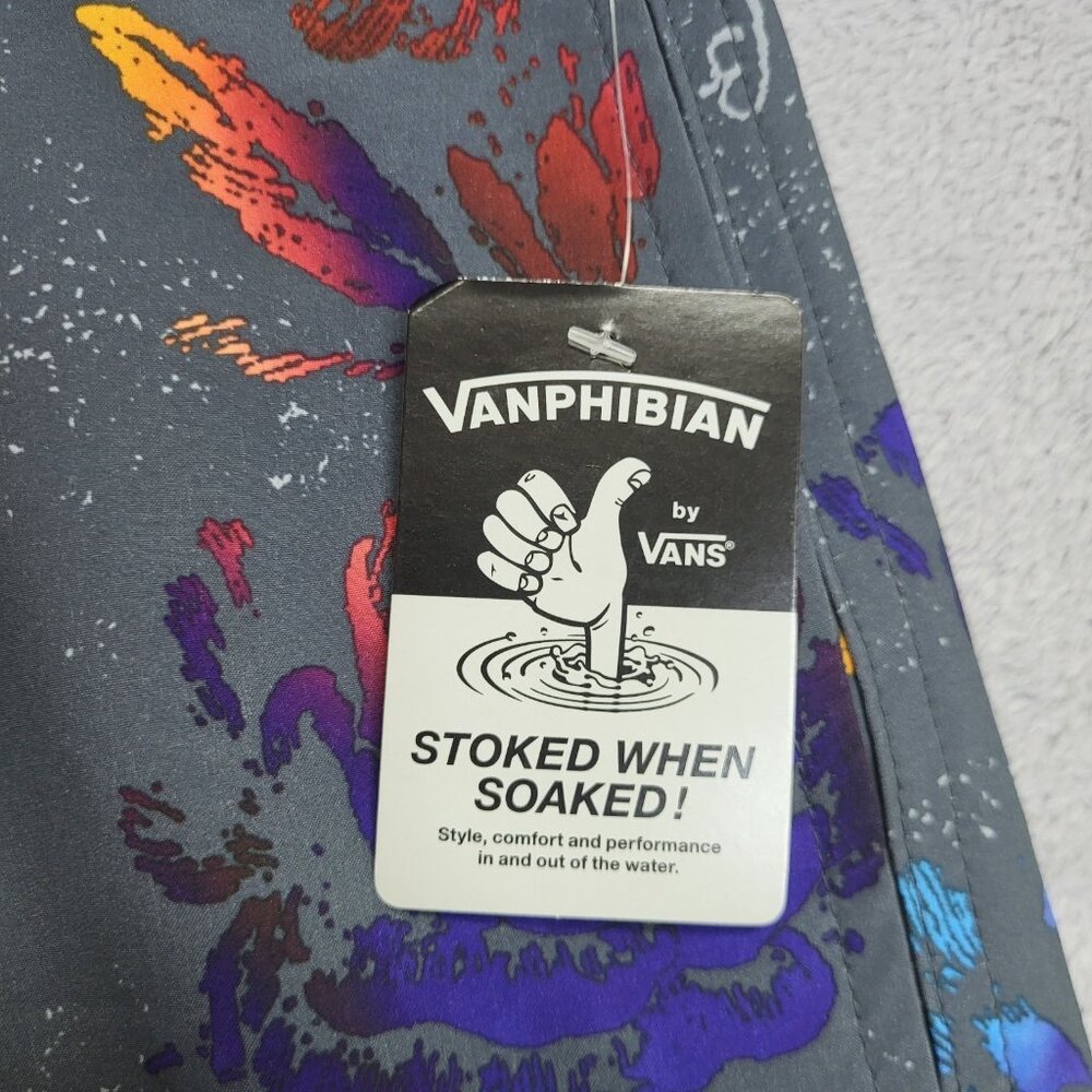 Vans Shorts Mens 30 Gray Floral Vanphibian Hybrid Board Swim Trunks Surf Beach - Picture 7 of 15